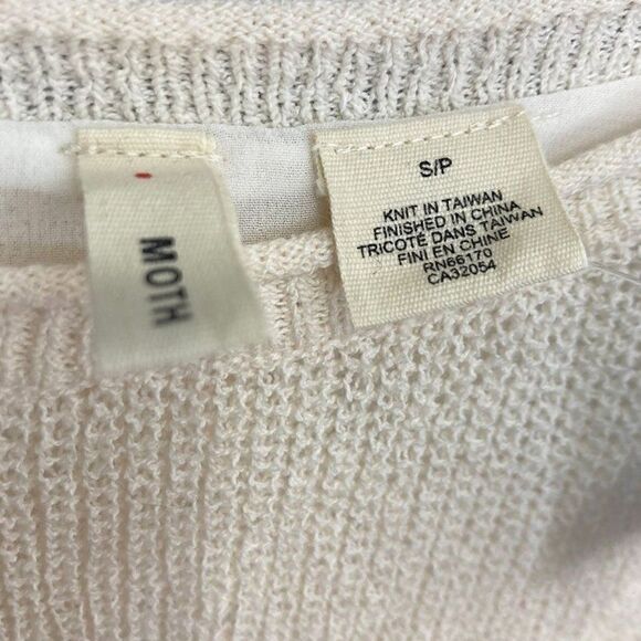 Anthropologie Moth S Cream Knit Top Sweater Split Back Sheer Chiffon Boho Bohemi - Picture 6 of 6